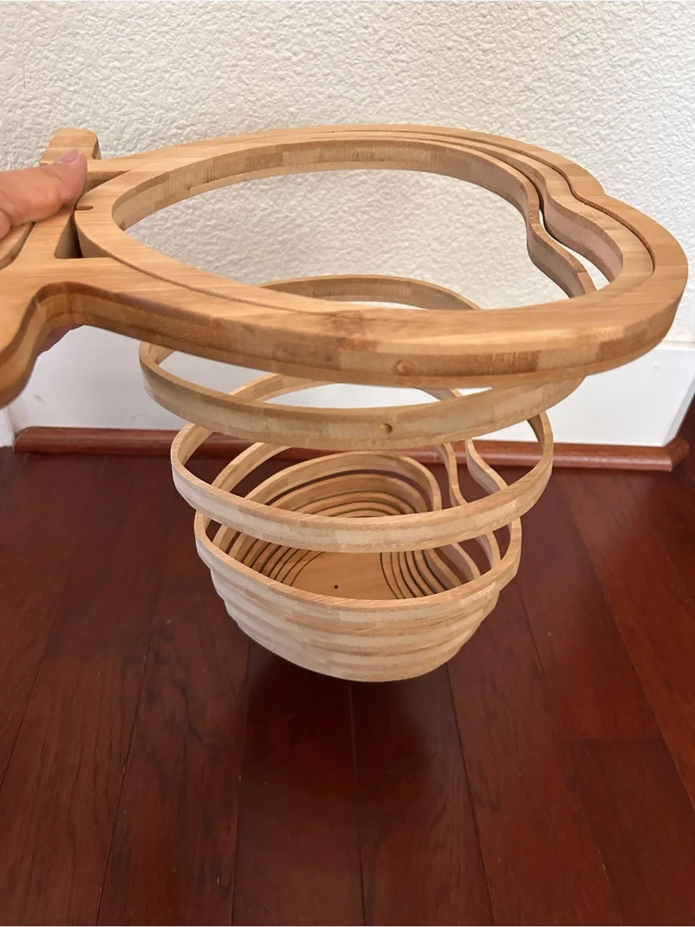 OH! Nuts Heart Shaped Collapsible Wooden Basket Tray Trivet Bamboo